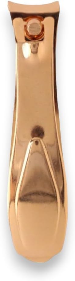 Front-facing view of La Cross Rose Gold Clipper showing compact, symmetrical stainless steel design
