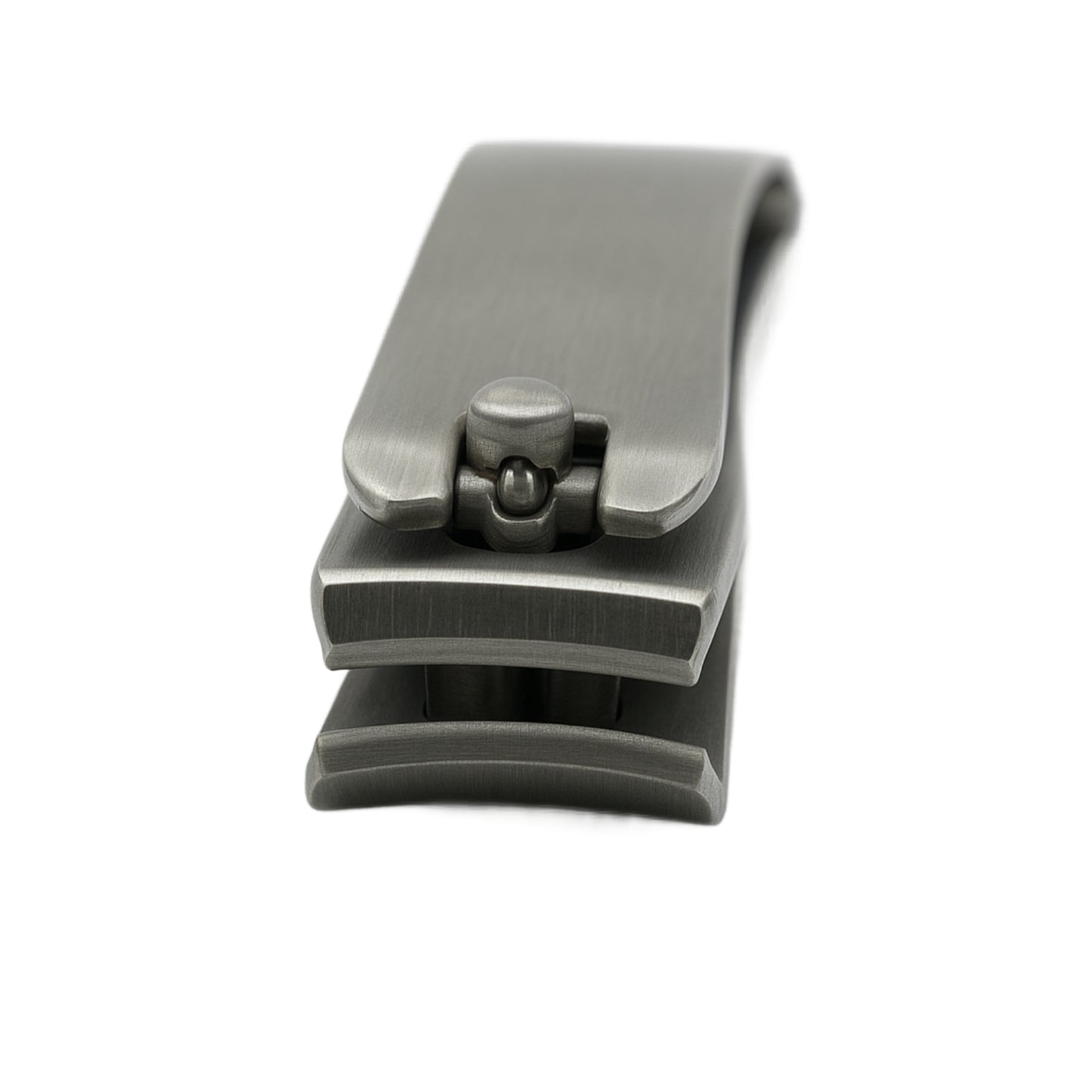 Front Angled view of closed La Cross Curved Toenail Clipper showing the mouth of the clipper