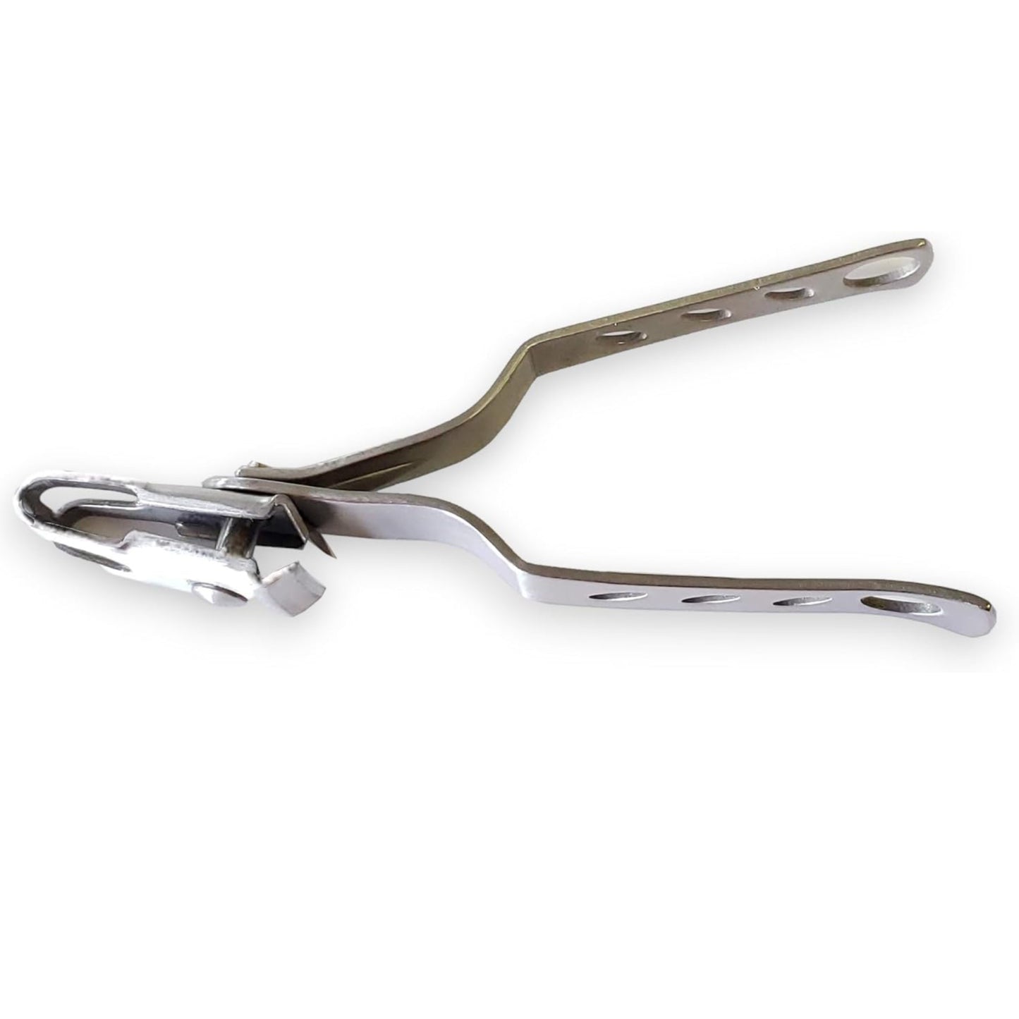Side profile of nail clippers fully opened to highlight 360-degree swivel feature.