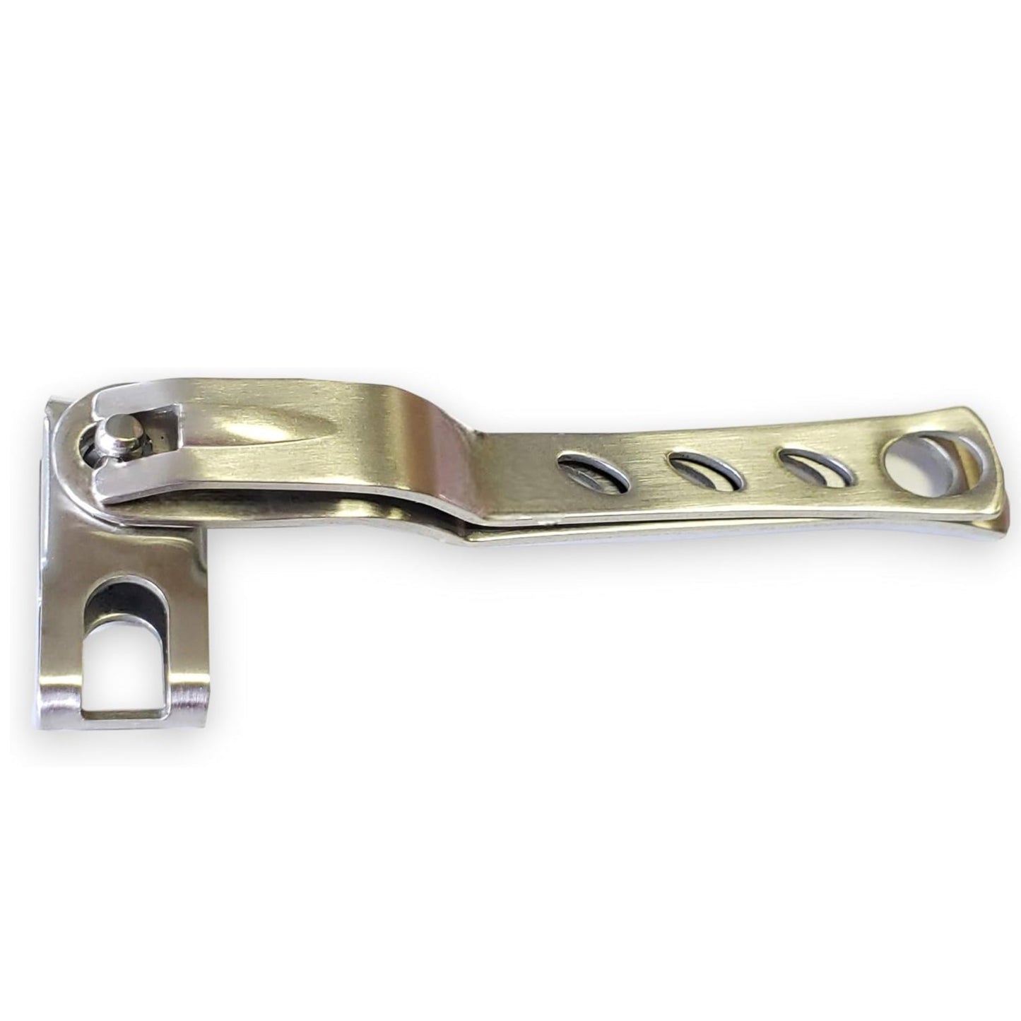 Top-down view of the clippers showcasing ergonomic grip holes and stainless steel construction.