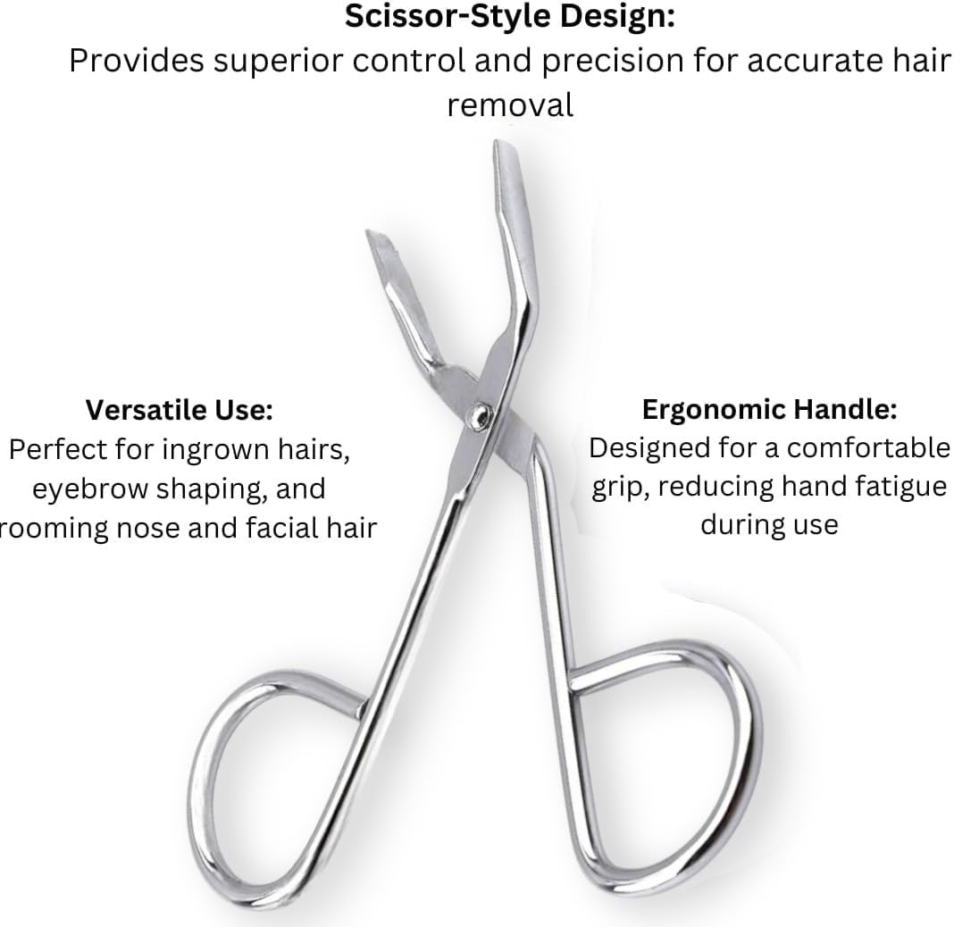 Infographic of La Cross Scissors Tweezers highlighting stainless steel build, comfort grip, and dual-purpose design