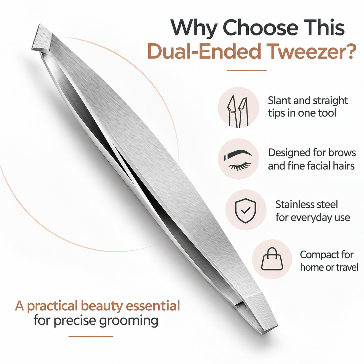 Dual-Ended Tweezer – Slant & Straight Tip Stainless Steel