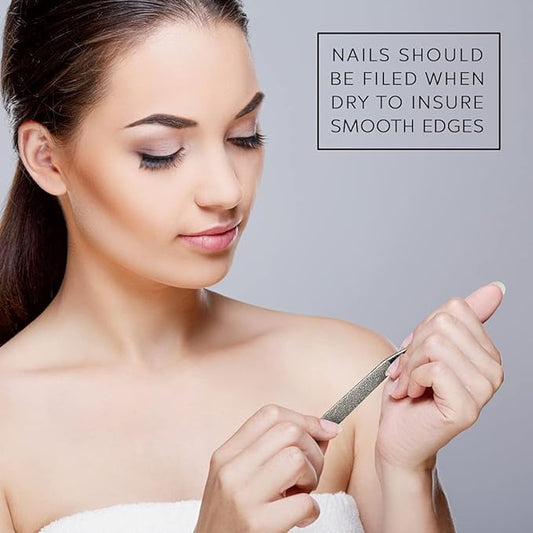 Woman filing nails using La Cross Sapphire Nail File for precision shaping and smoothing