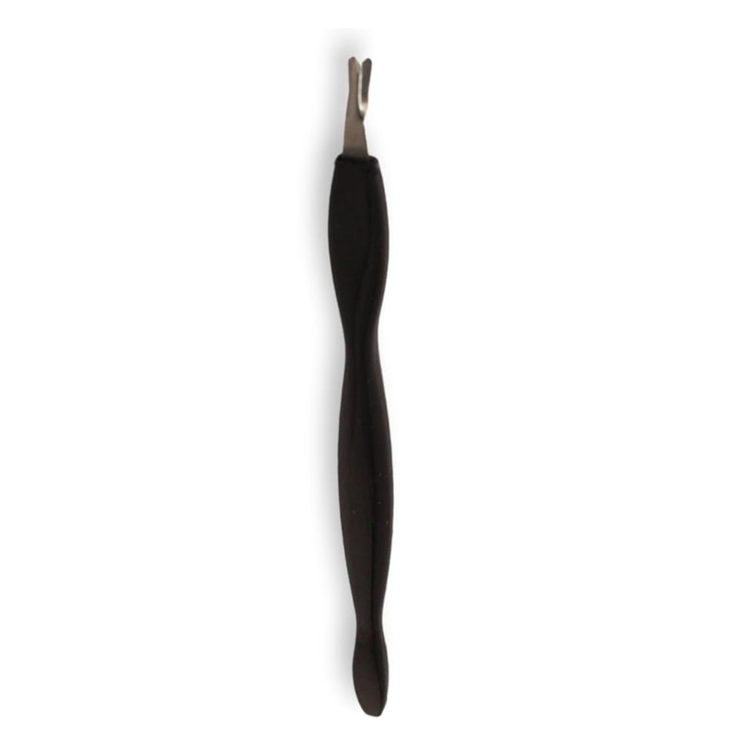 LA CROSS cuticle pusher with black ergonomic handle and stainless steel tip