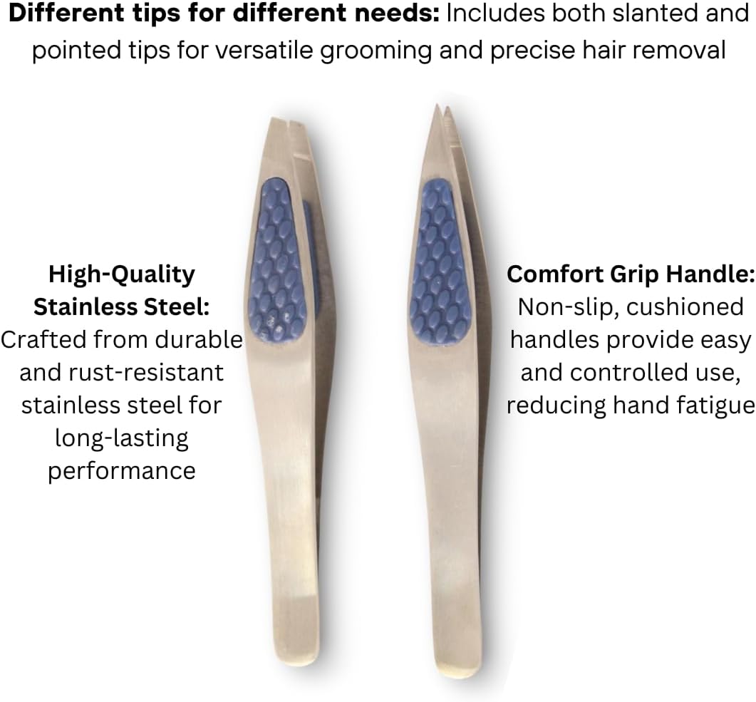 Slanted & Pointed Tweezers – Twin Pack with Comfort Grip