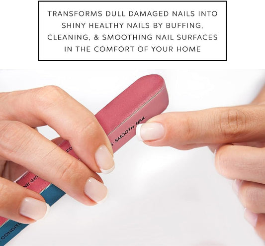 Close-up of a person using the La Cross 7-Way Nail Buffer on fingernails for smooth, natural shine