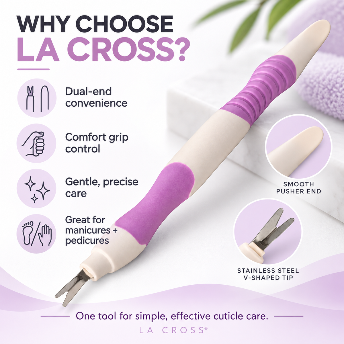 Dual-End Cuticle Remover & Pusher – Comfort Grip Surgical Stainless Steel