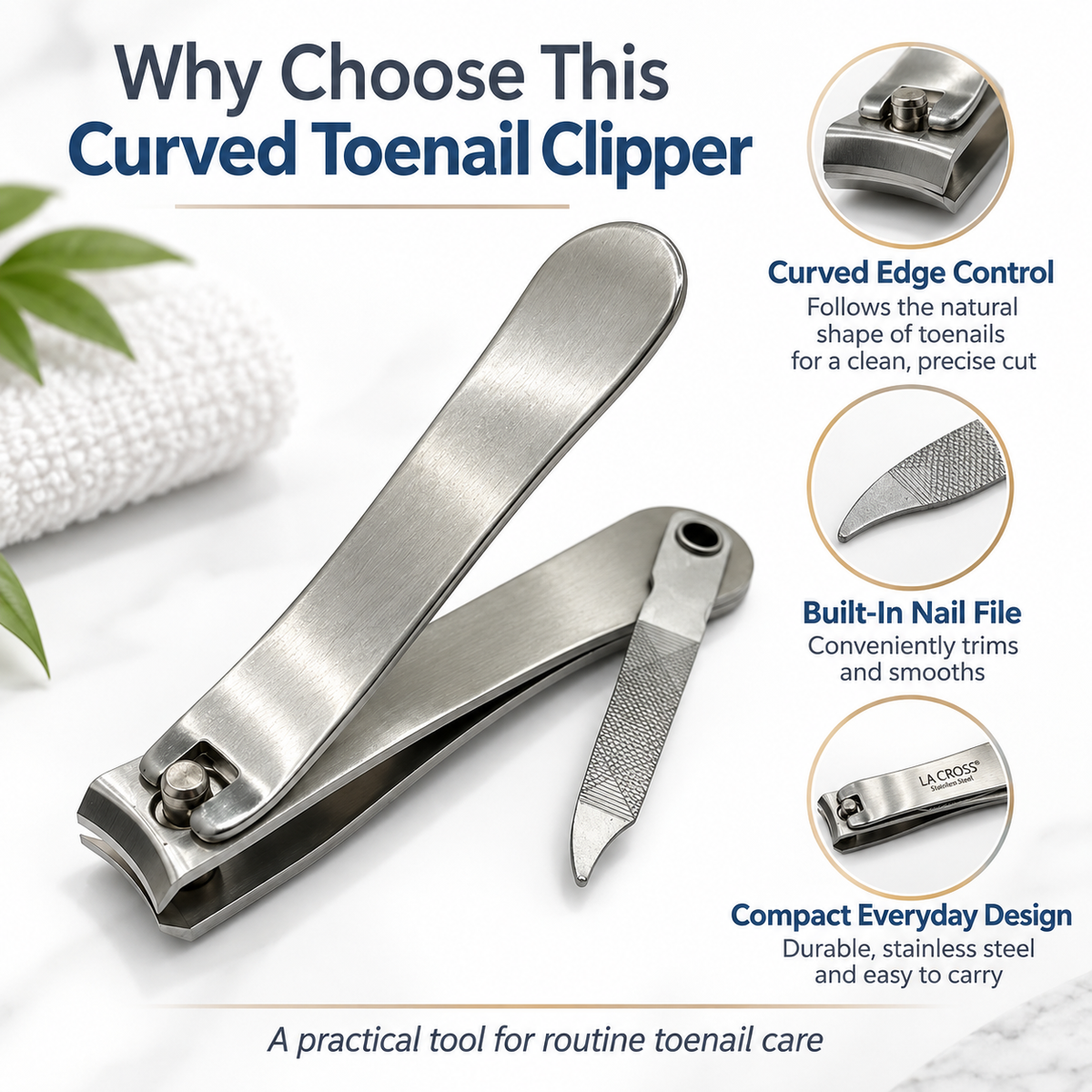 Curved Toenail Clipper – Stainless Steel Curved Edge Nail Cutter