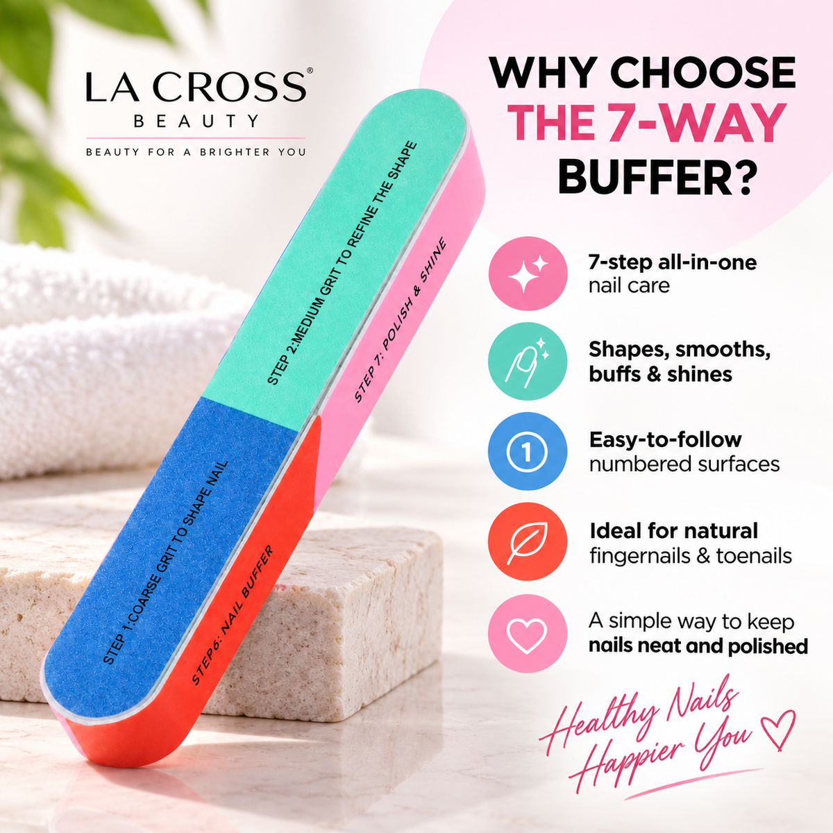 7-Way Nail Buffer – Shape, Smooth, Buff & Shine Natural Nails