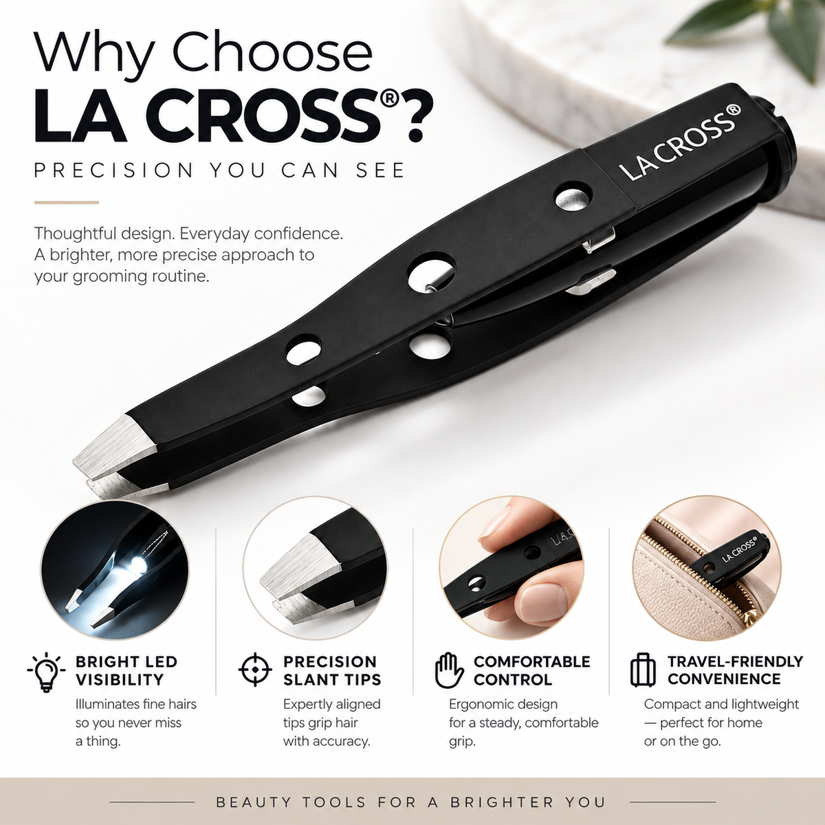 LED Light Slant Tip Tweezer – Illuminated Eyebrow Grooming Tool