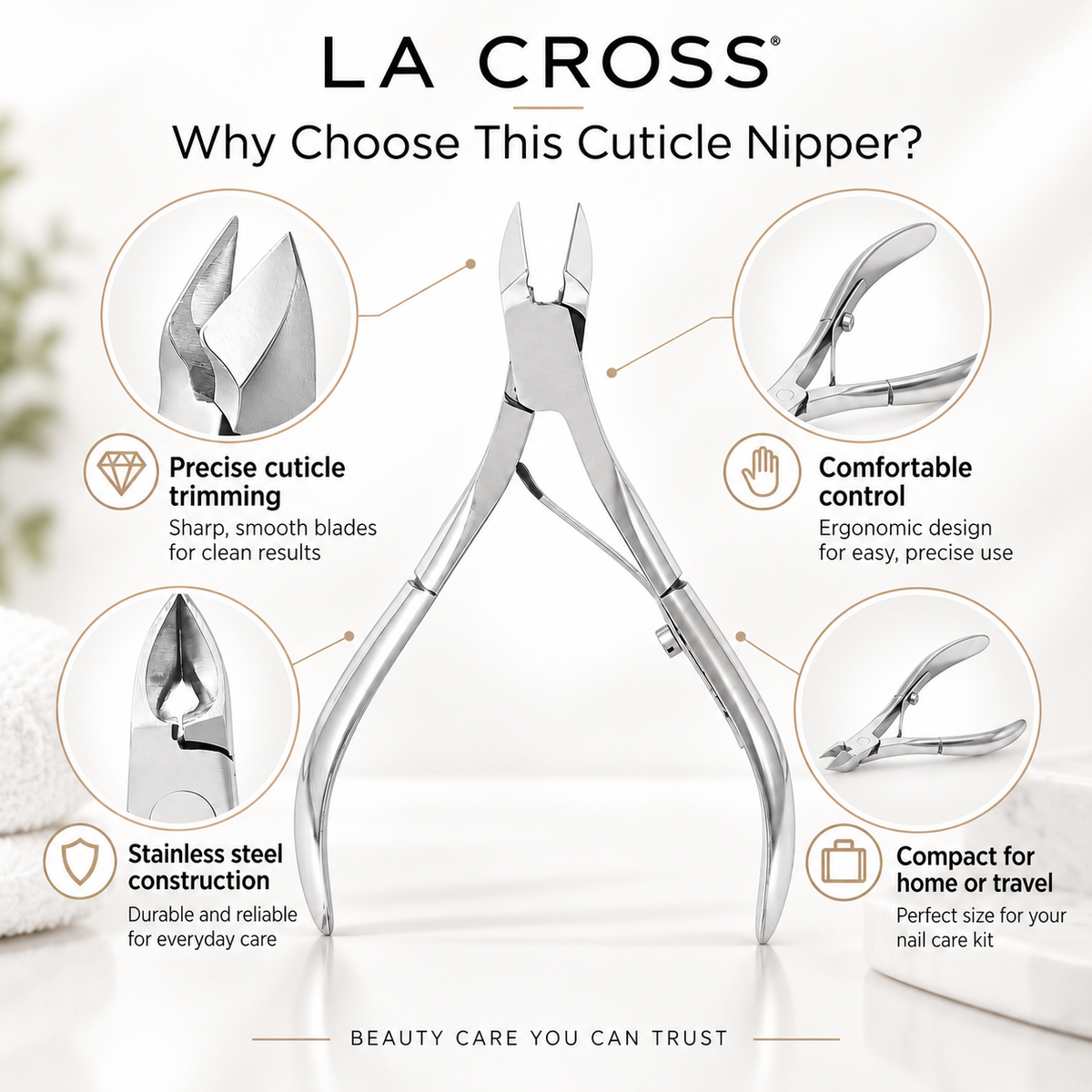 Professional Cuticle Nipper – Stainless Steel Diamond-Ground Blades