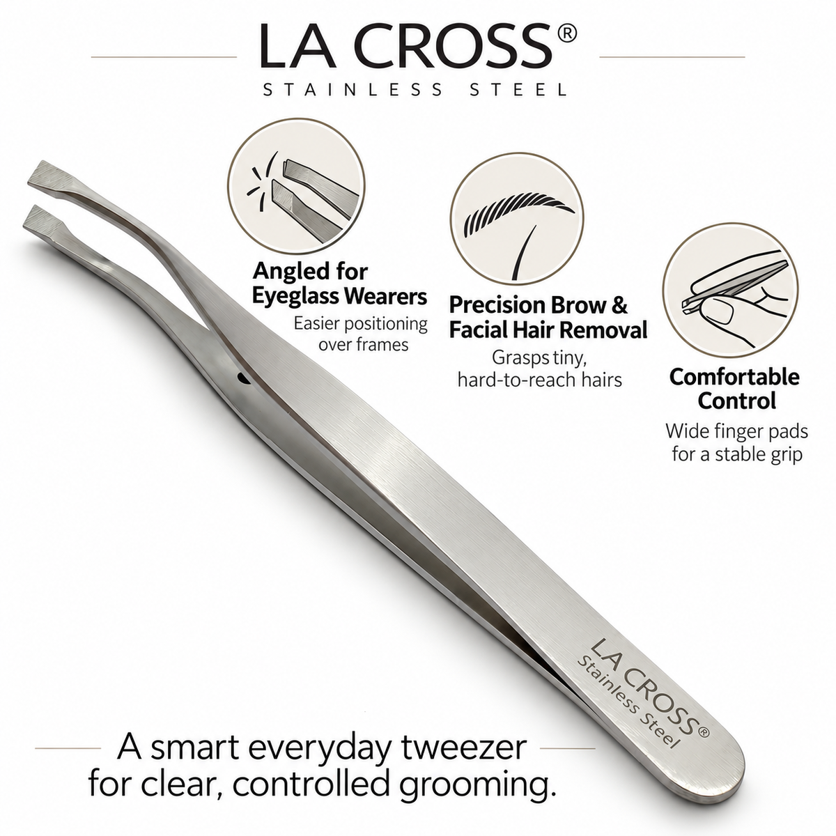 Angled Tip Tweezer for Eyeglass Wearers – Stainless Steel Brow Tweezer