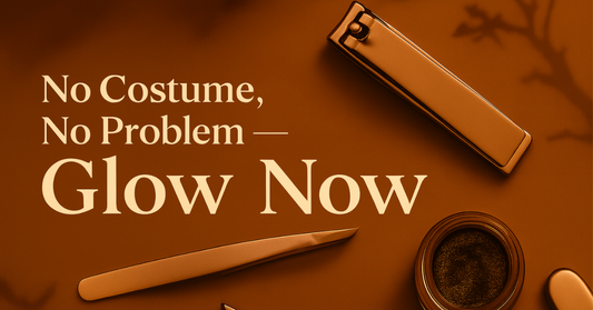 La Cross Beauty tools on amber with No Costume, No Problem — Glow Now.