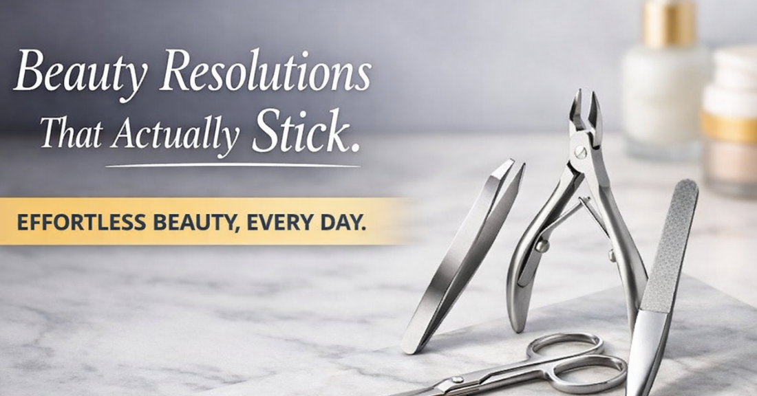 Professional stainless steel grooming tools for a simple, consistent beauty routine