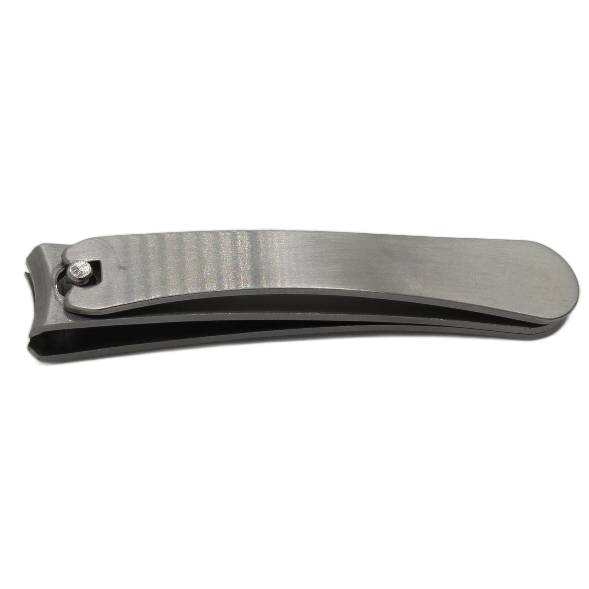 Angled side view of closed La Cross Curved Toenail Clipper showing full length and blade curvature