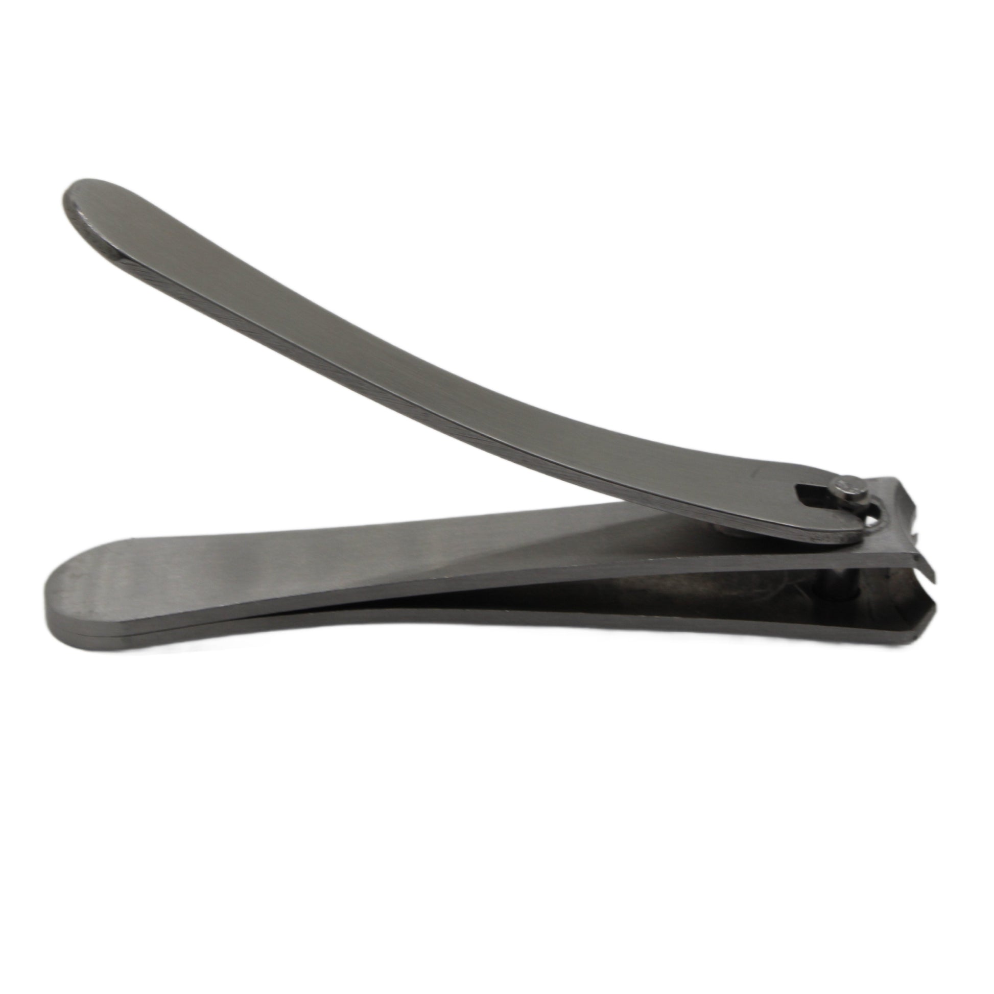 Side view of La Cross Toenail Clipper in partially open position showing curved blade and compact design