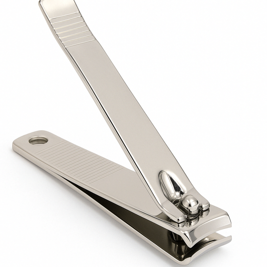 La Cross chrome-plated toenail clipper with curved cutting edge and textured grip lever on white background