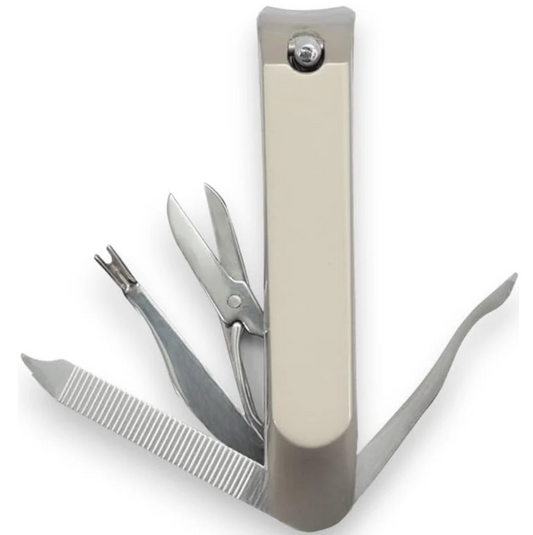 LA Cross Multi-tool nail clipper fully extended showing all 7 grooming functions