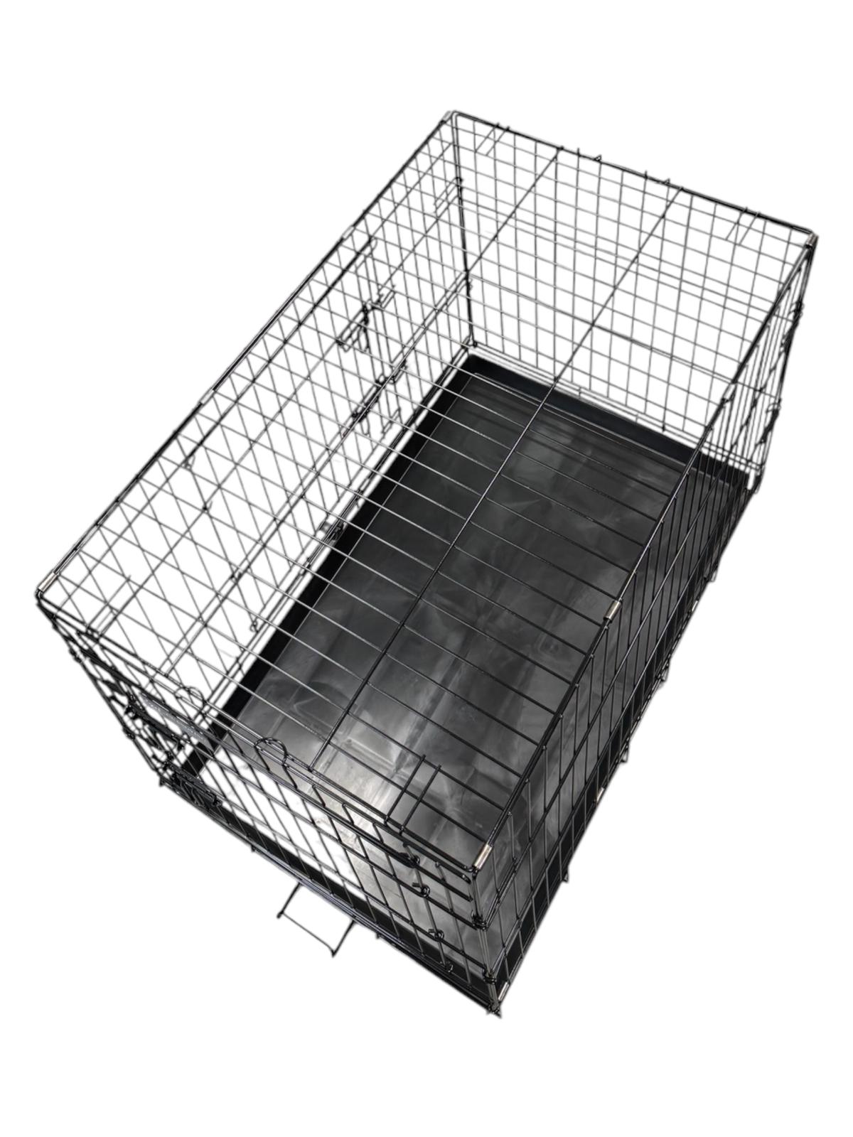 36" Dog Crate Kennel Folding Metal Pet Cage 2 Door With Tray Pan Black