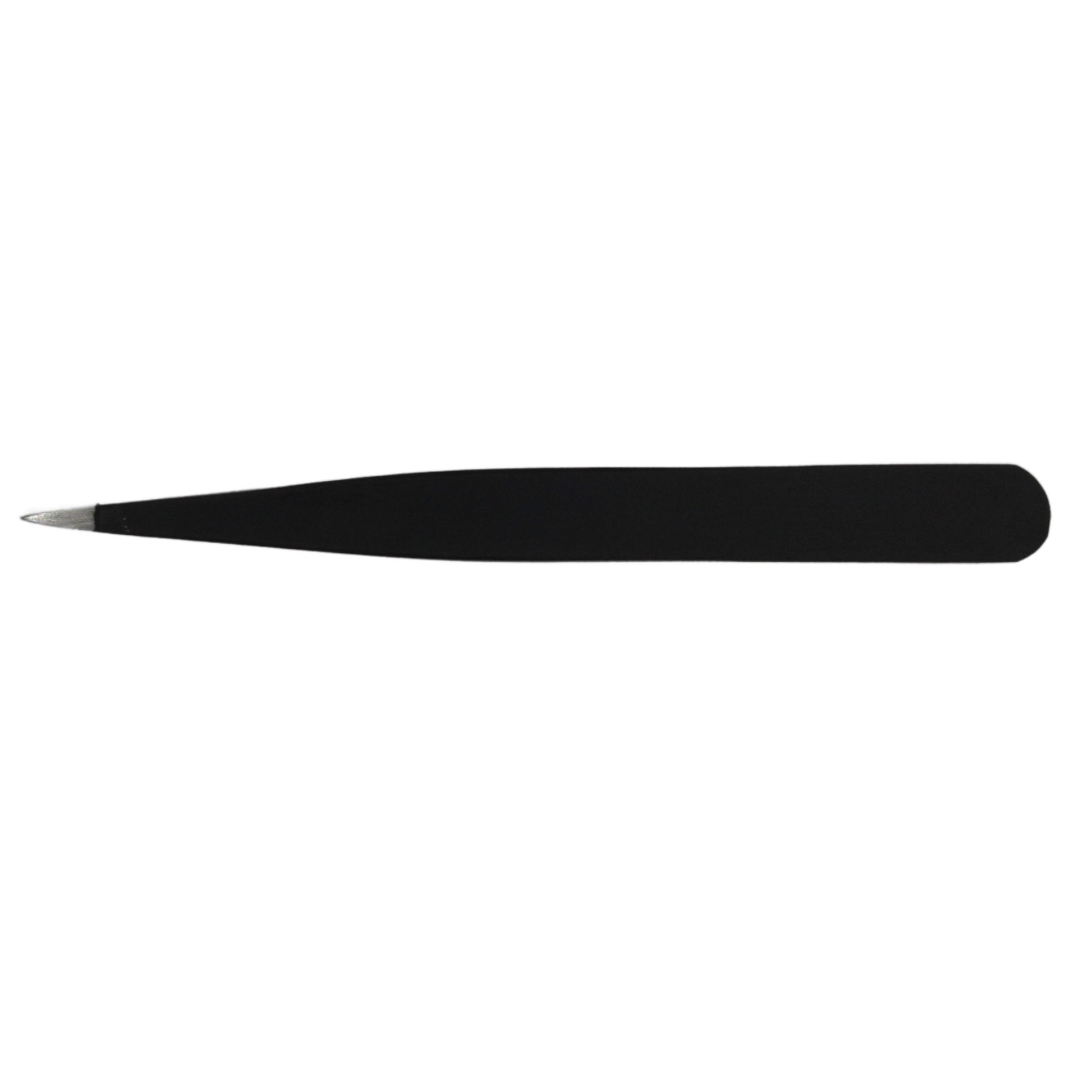 Flat-lay view of La Cross precision tweezer emphasizing length and narrow tip design
