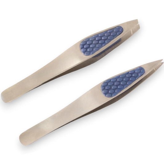Slanted & Pointed Tweezers – Twin Pack with Comfort Grip