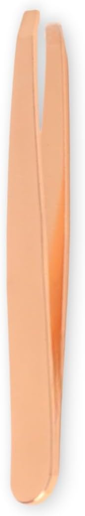 Overhead view of precision-aligned slant tips on La Cross Rose Gold Tweezers