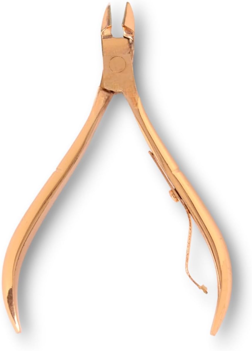 Top-down vertical view of La Cross Rose Gold Cuticle Nipper displaying sleek titanium finish.