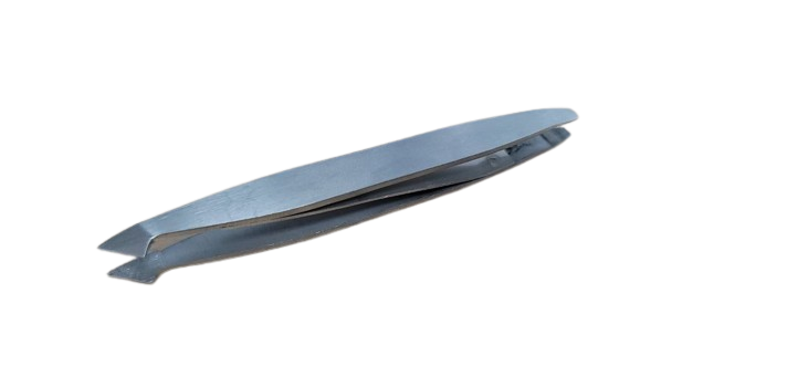 Angled side profile of La Cross dual-ended tweezers showing both slanted and straight precision tips