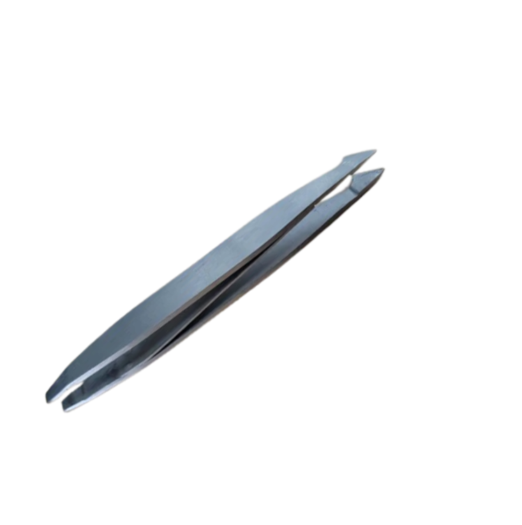 Close-up of La Cross dual-ended tweezers with slant and straight tip design for precise grooming and hair removal
