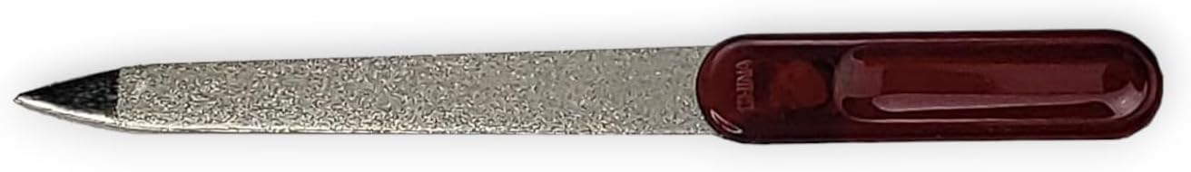 La Cross Sapphire Nail File with maroon handle displayed horizontally to show full length and texture