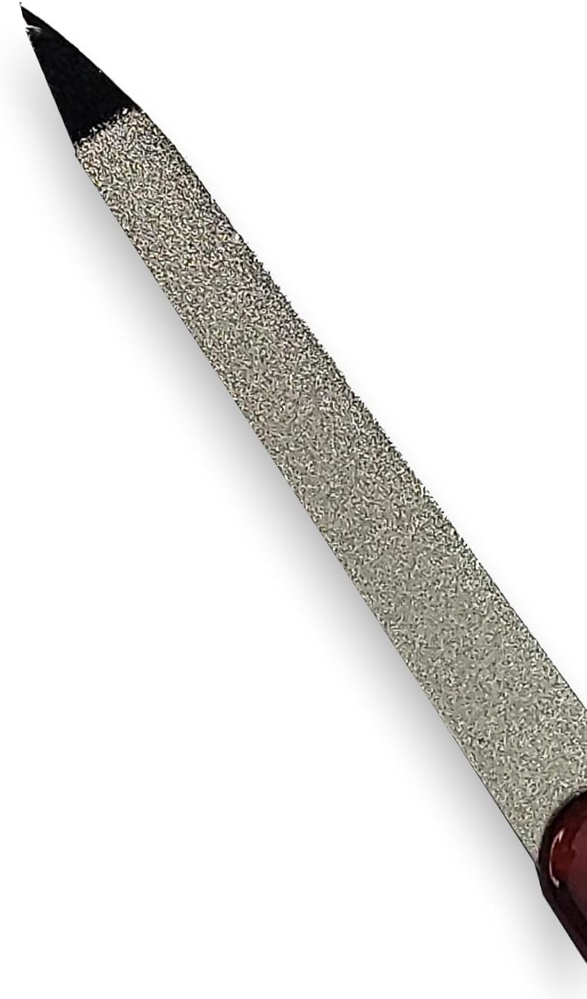 Angled close-up of La Cross 5-inch Sapphire Nail File with fine-grit surface and ergonomic handle