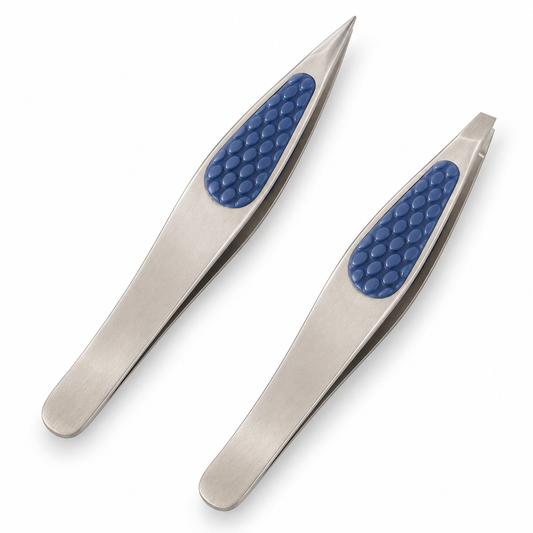 Slant & Point Tip Tweezer Set – 2 Pack Stainless Steel Comfort Grip