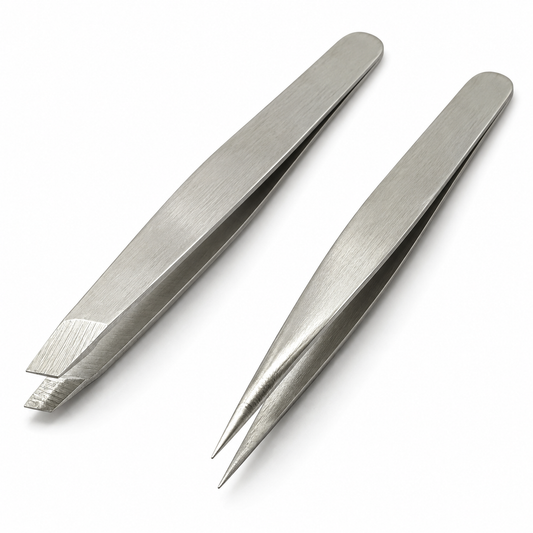 Slant & Pointed Tip Tweezer Set – 2 Pack Stainless Steel Precision Tweezers