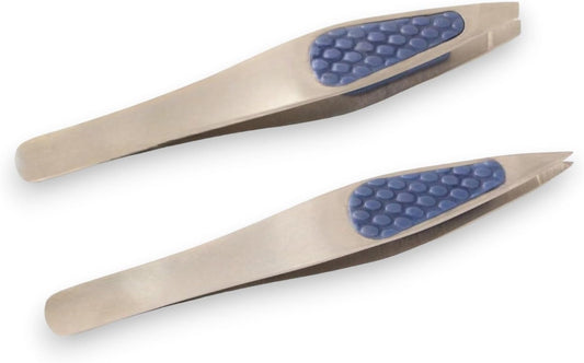 Slanted & Pointed Tweezers – Twin Pack with Comfort Grip