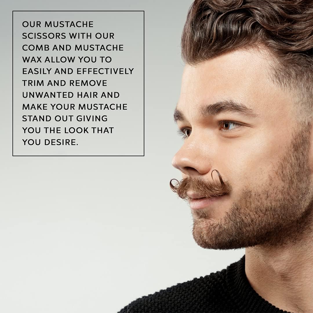 Man with neatly groomed mustache and beard after using La Cross facial hair trimming kit