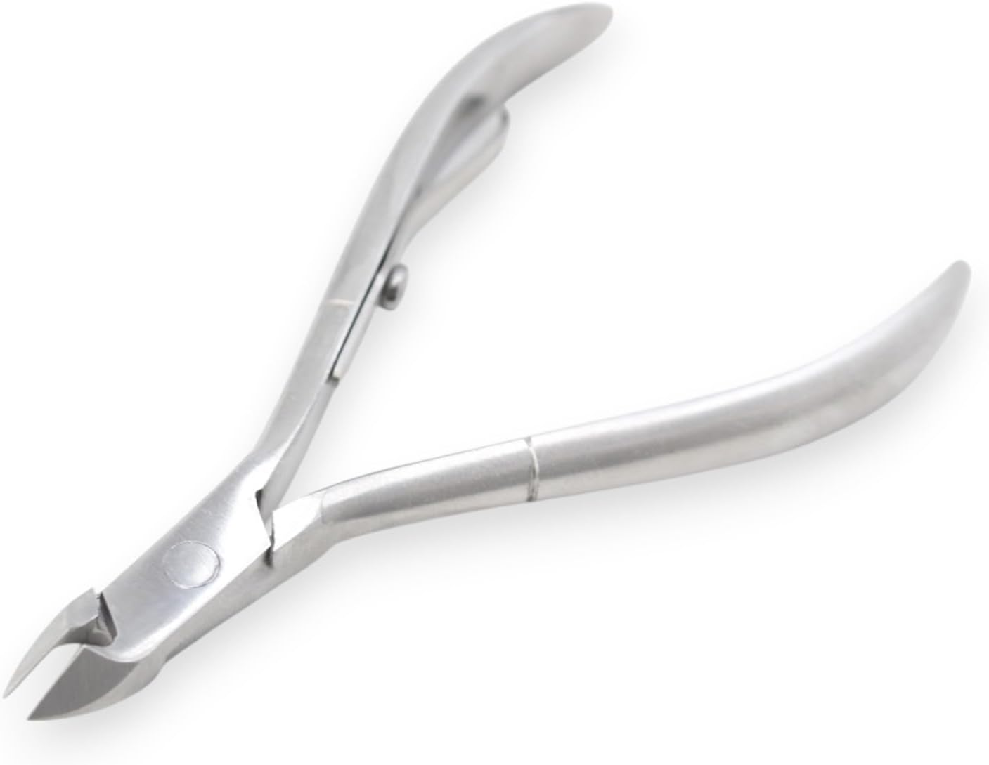 Angled side view of La Cross stainless steel cuticle nipper emphasizing precision-crafted design