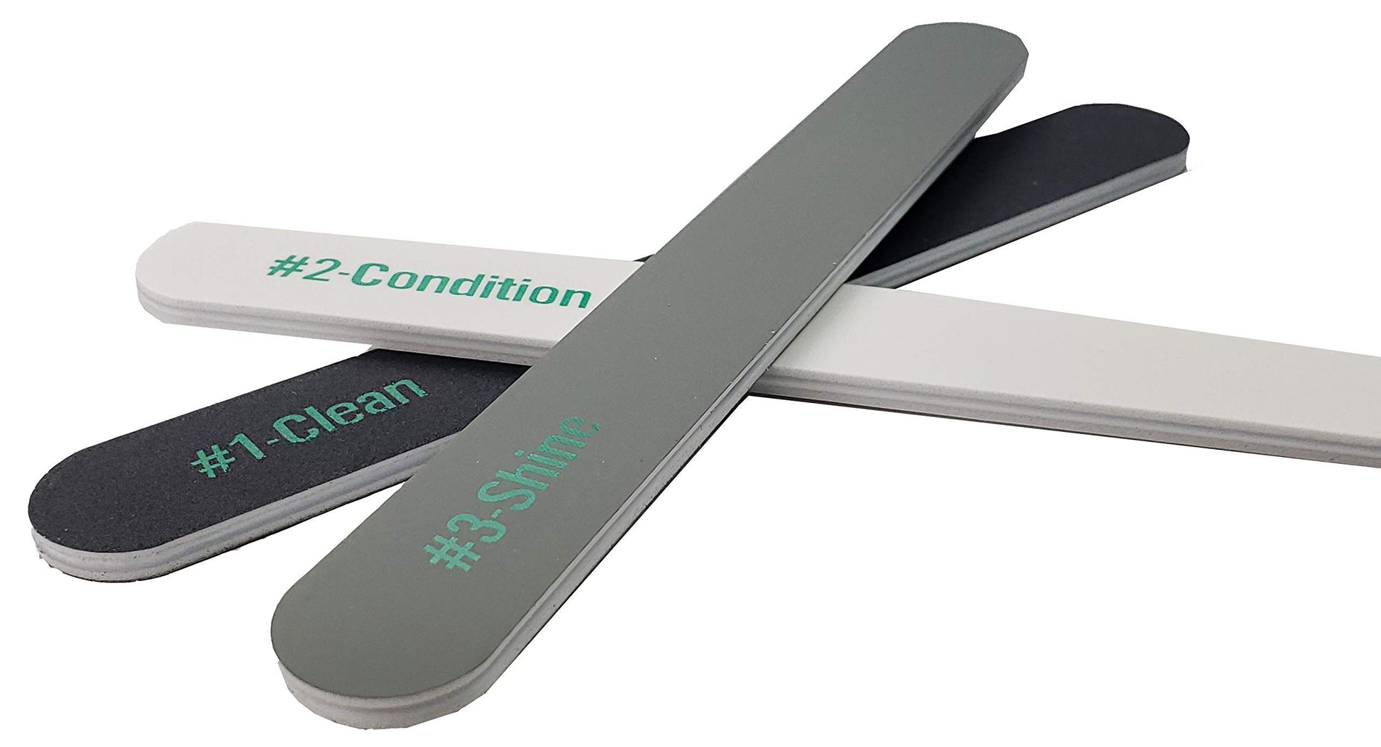 Three-piece La Cross nail buffer kit designed for natural shine with labeled sides #1 Clean, #2 Condition, #3 Shine