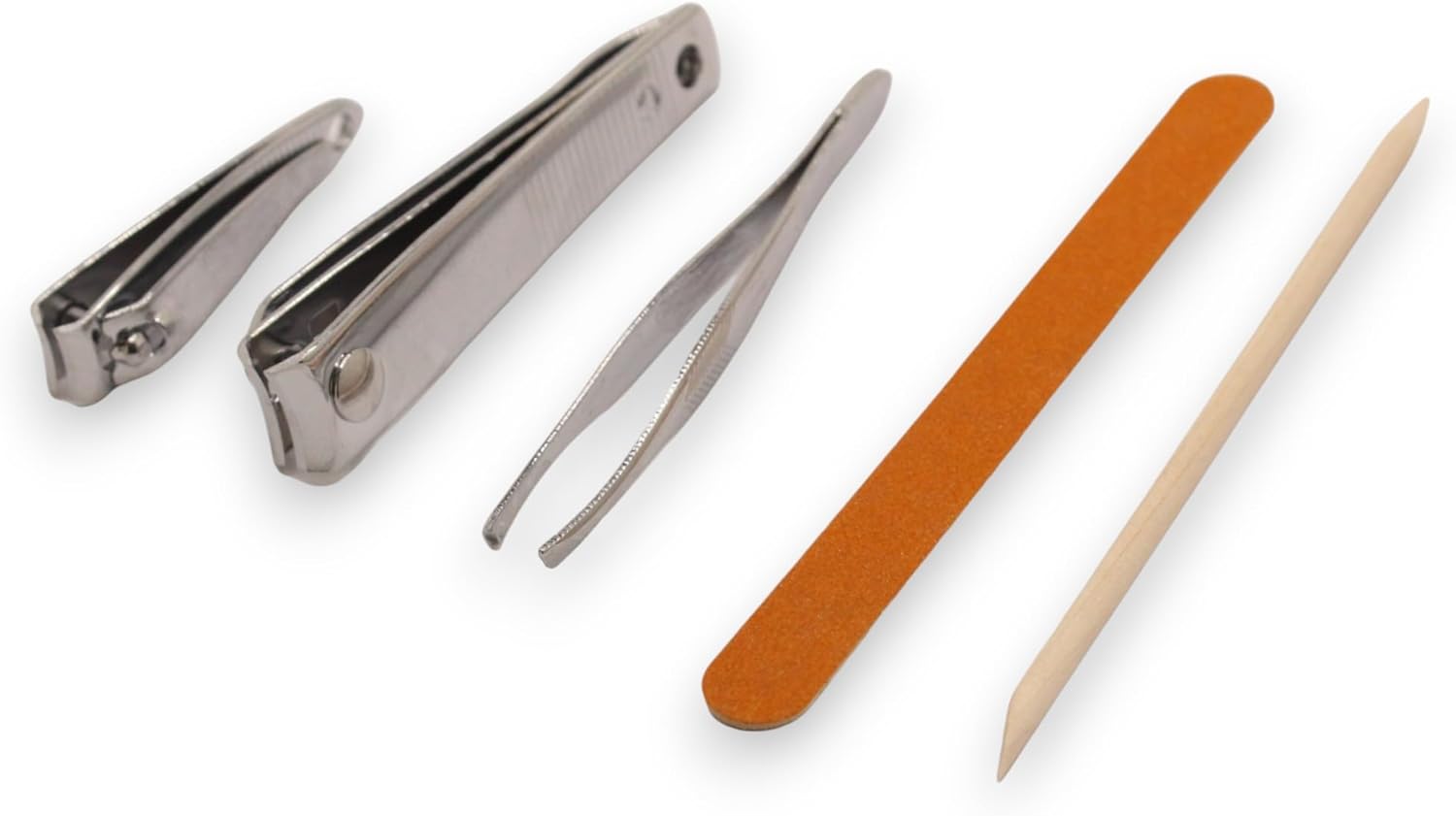 Top-down view of La Cross 5-piece nail and brow care set arranged neatly