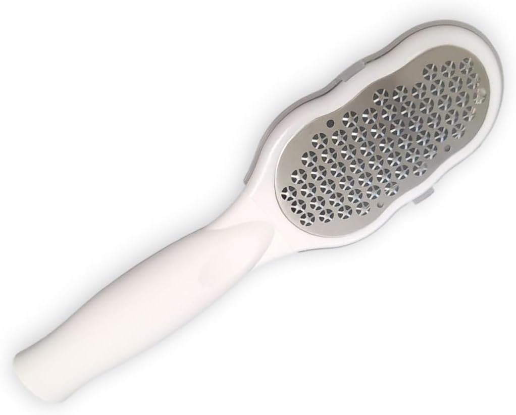 Angled view of La Cross foot file highlighting curved design and callus catcher integration