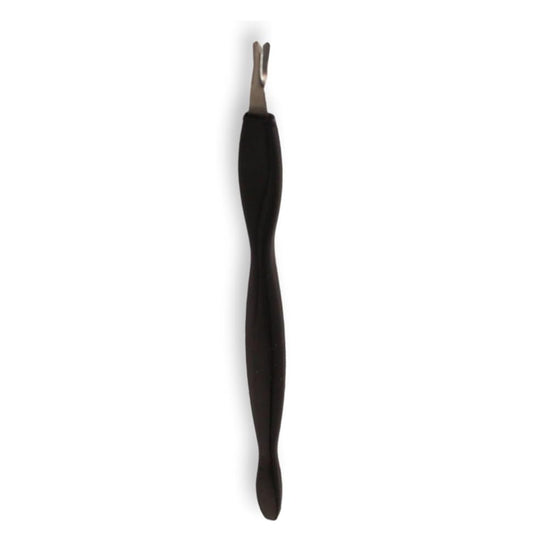 LA CROSS cuticle pusher with black  ergonomic handle and stainless steel tip