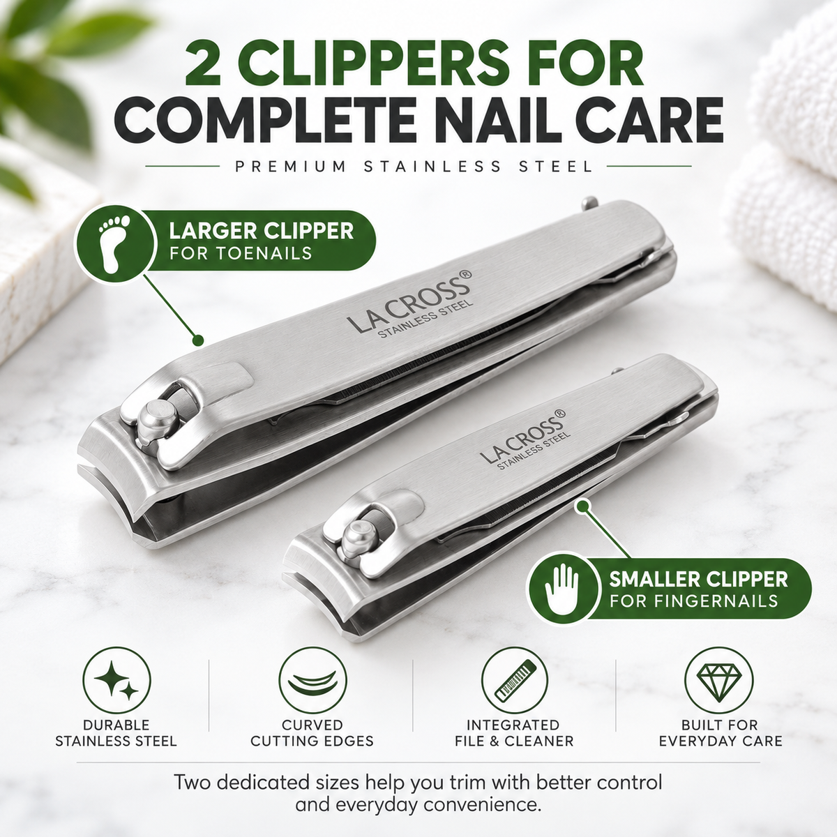 Deluxe Nail Clipper Set – Fingernail & Toenail Clippers with Nail File