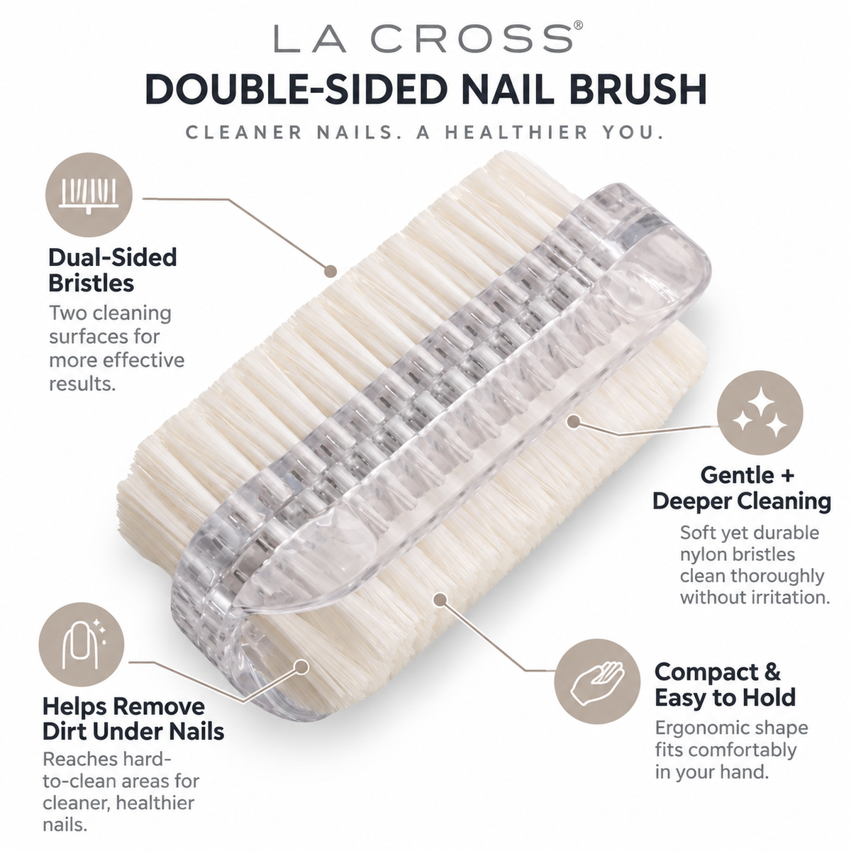 Double-Sided Nail Brush – Soft & Firm Bristles for Nail Cleaning