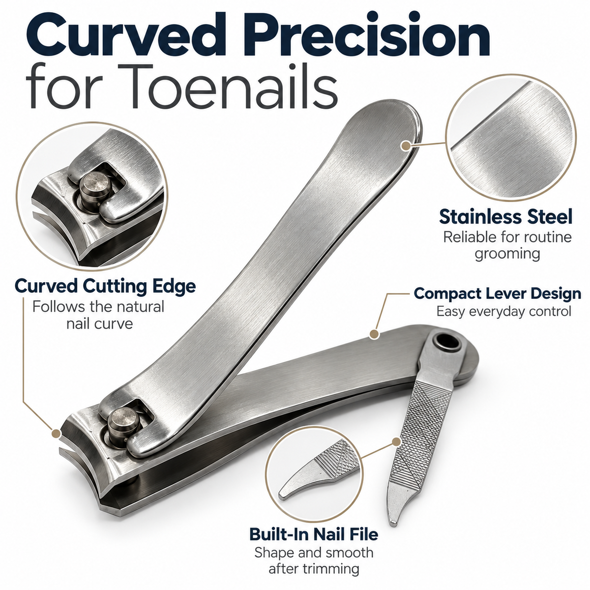 Curved Toenail Clipper – Stainless Steel Curved Edge Nail Cutter