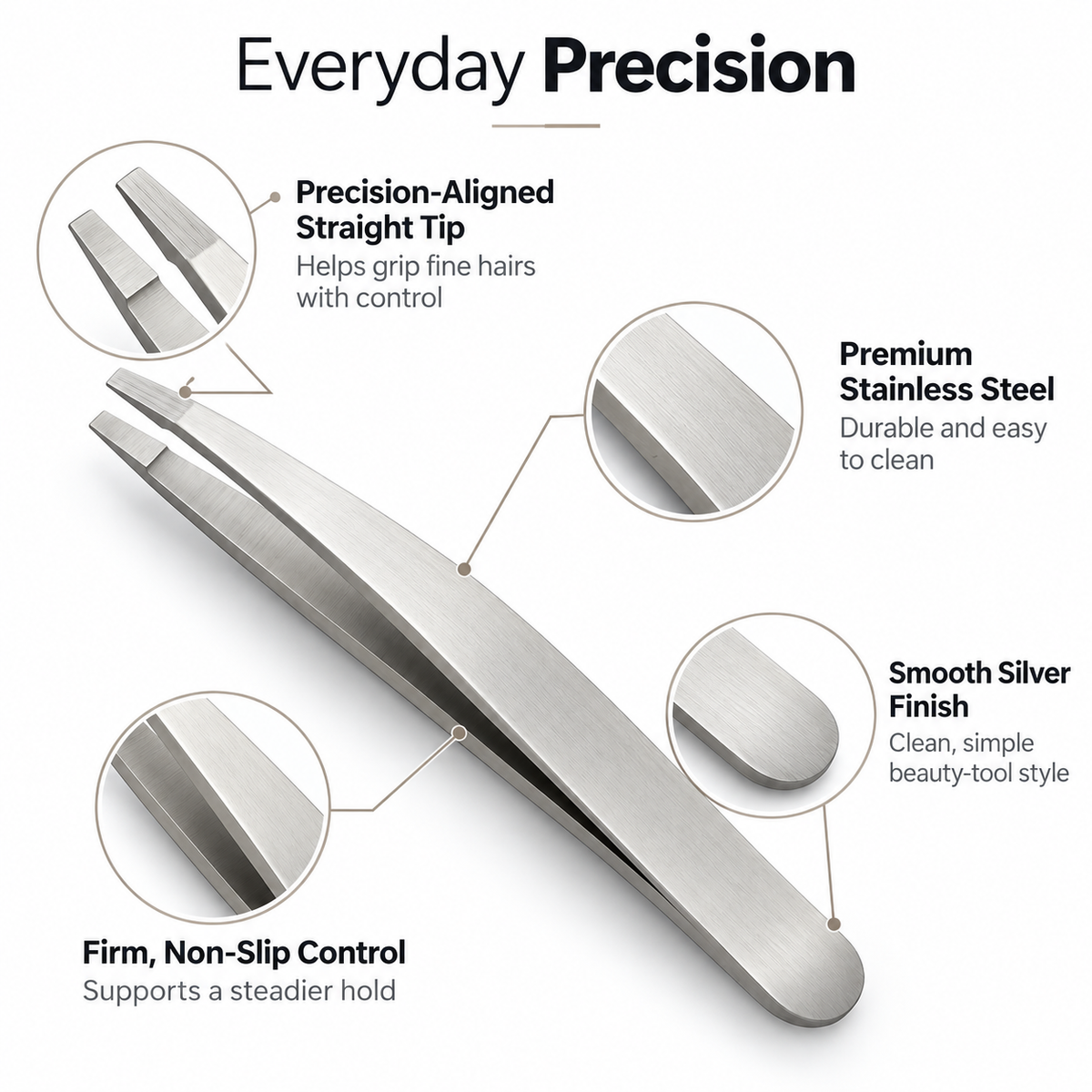 Straight Tip Tweezer – Stainless Steel Precision Brow Tweezer