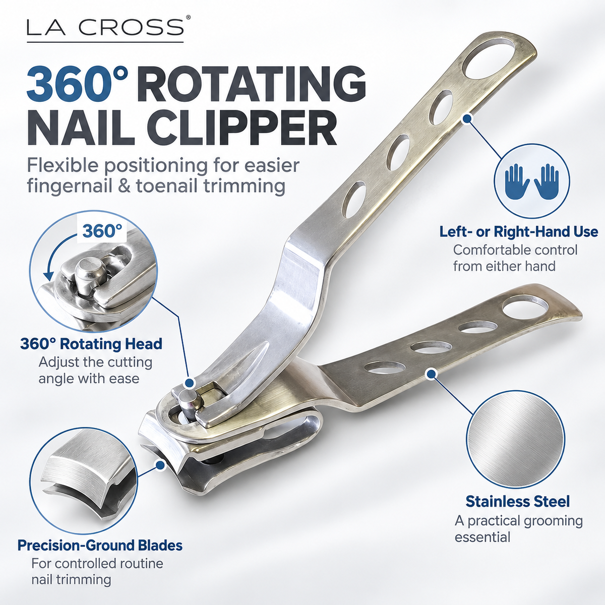 360° Rotating Nail Clipper – Stainless Steel Fingernail & Toenail Clipper
