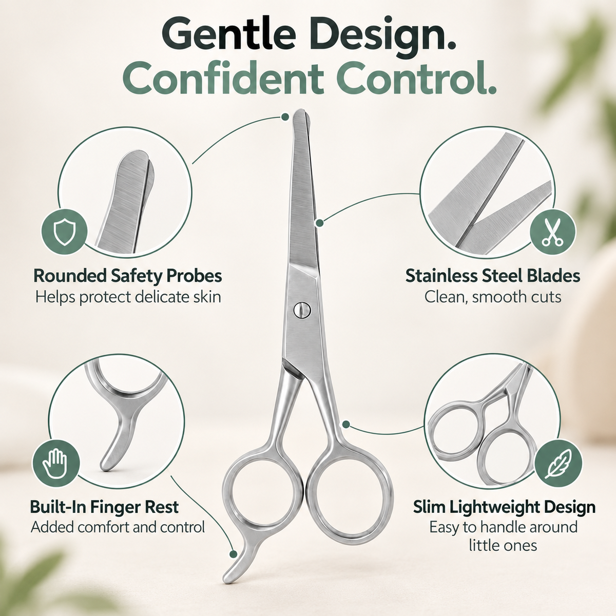 BabySafe Hair Scissors – Rounded Safety Tips, Stainless Steel
