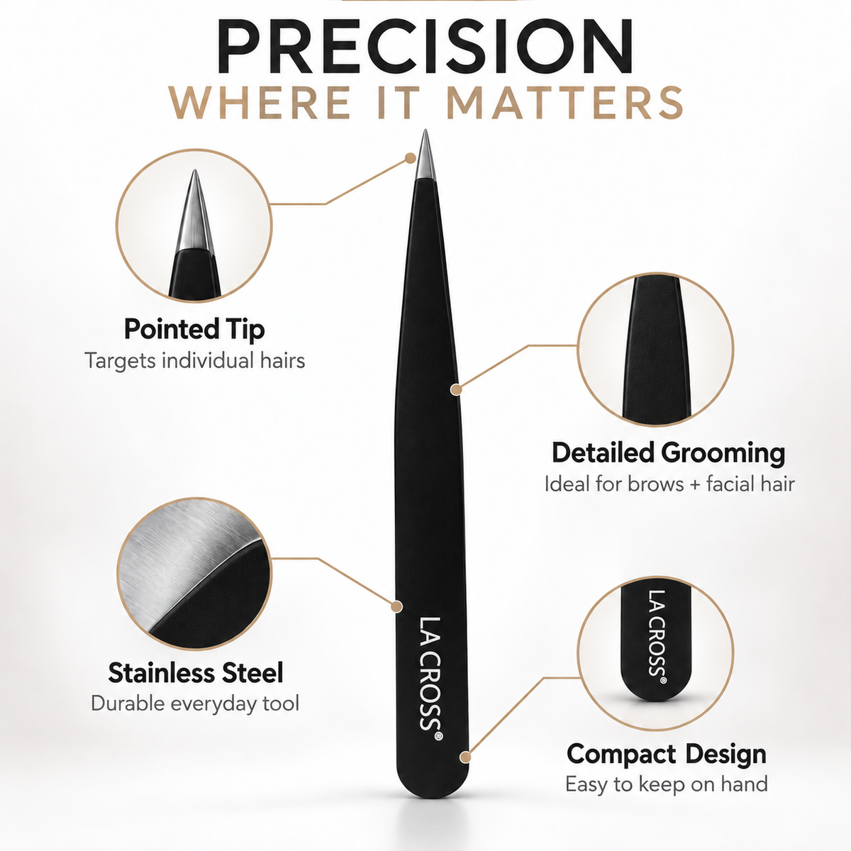 Expert Pointed Tip Tweezer – Stainless Steel Eyebrow & Facial Hair Tweezer