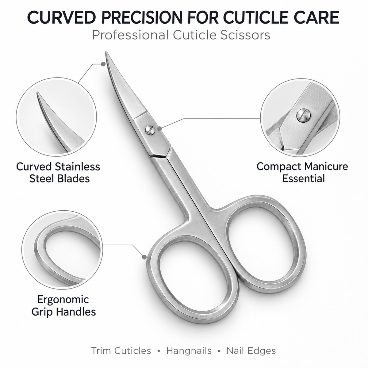 Professional Cuticle Scissors – Curved Stainless Steel Blades