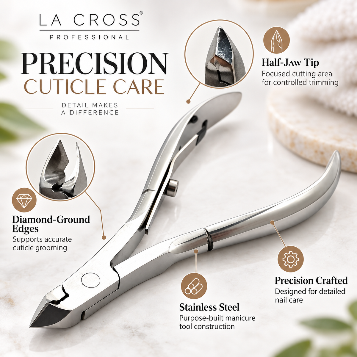 Half Jaw Cuticle Nipper – Stainless Steel Diamond-Ground Edges