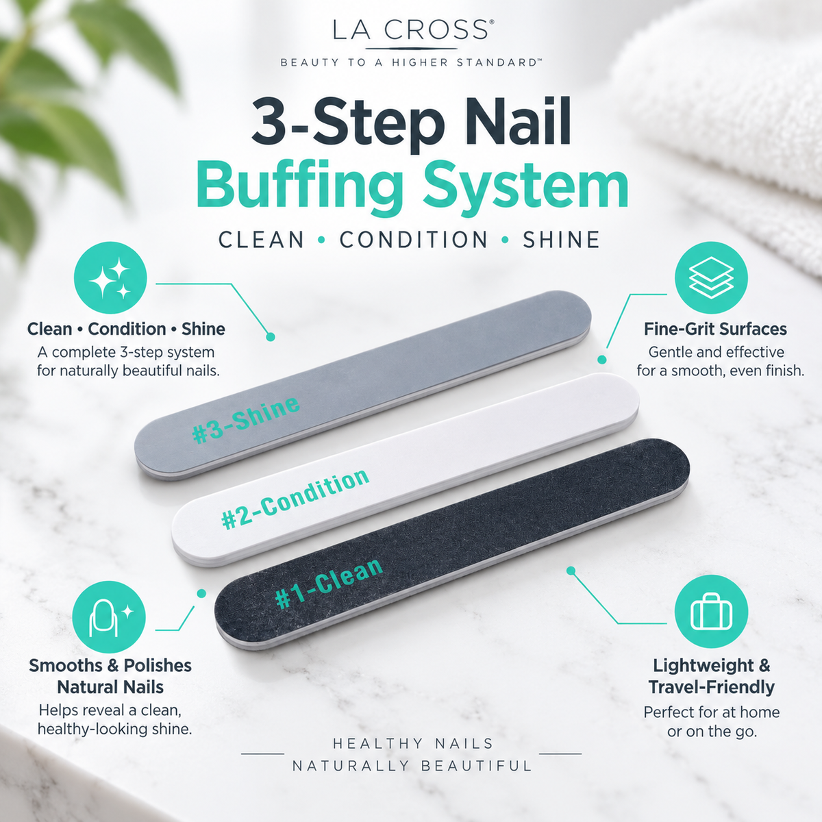 Deluxe Nail Buffing System – 3-Step Clean, Condition & Shine Buffer Set